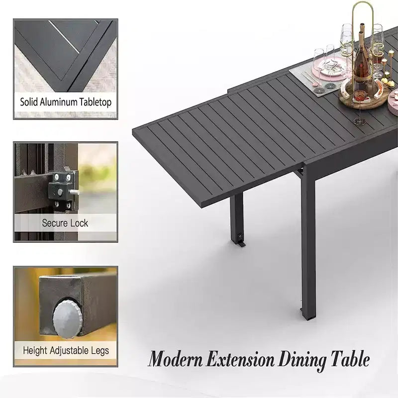 Table à Manger Extensible en Aluminium pour Patio - Table de Cuisine pour Salle à Manger