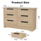 Commode double 6 tiroirs en bois naturel – Rangement moderne avec poignées encastrées pour chambre ou salon