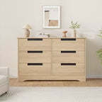 Commode double 6 tiroirs en bois naturel – Rangement moderne avec poignées encastrées pour chambre ou salon