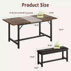 Table à manger extensible de ferme pour 4/6 personnes, grande table à manger avec deux bancs rembourrés, pour la maison, salle à manger, marron rustique