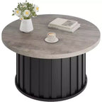 Table basse ronde moderne, forme champignon cannelée, plateau en MDF, base en métal noir, 31,9, assemblage facile