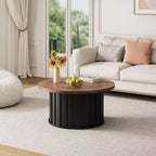 Table basse ronde moderne, forme champignon cannelée, plateau en MDF, base en métal noir, 31,9, assemblage facile