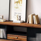 Meuble TV moderne, console média en bois de sapin et fer, grand tiroir de rangement, étagère ouverte, convient aux TV jusqu'à 55 pouces, 62,99 x 15,75 x 18,70