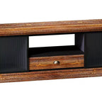 Meuble TV moderne, console média en bois de sapin et fer, grand tiroir de rangement, étagère ouverte, convient aux TV jusqu'à 55 pouces, 62,99 x 15,75 x 18,70