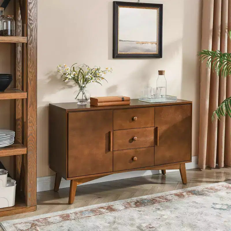 Buffet commode de 119 cm avec 2 portes et 3 tiroirs, meuble d'appoint, console, buffet de rangement pour cuisine, salle à manger, salon, noyer