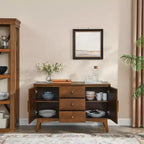 Buffet commode de 119 cm avec 2 portes et 3 tiroirs, meuble d'appoint, console, buffet de rangement pour cuisine, salle à manger, salon, noyer