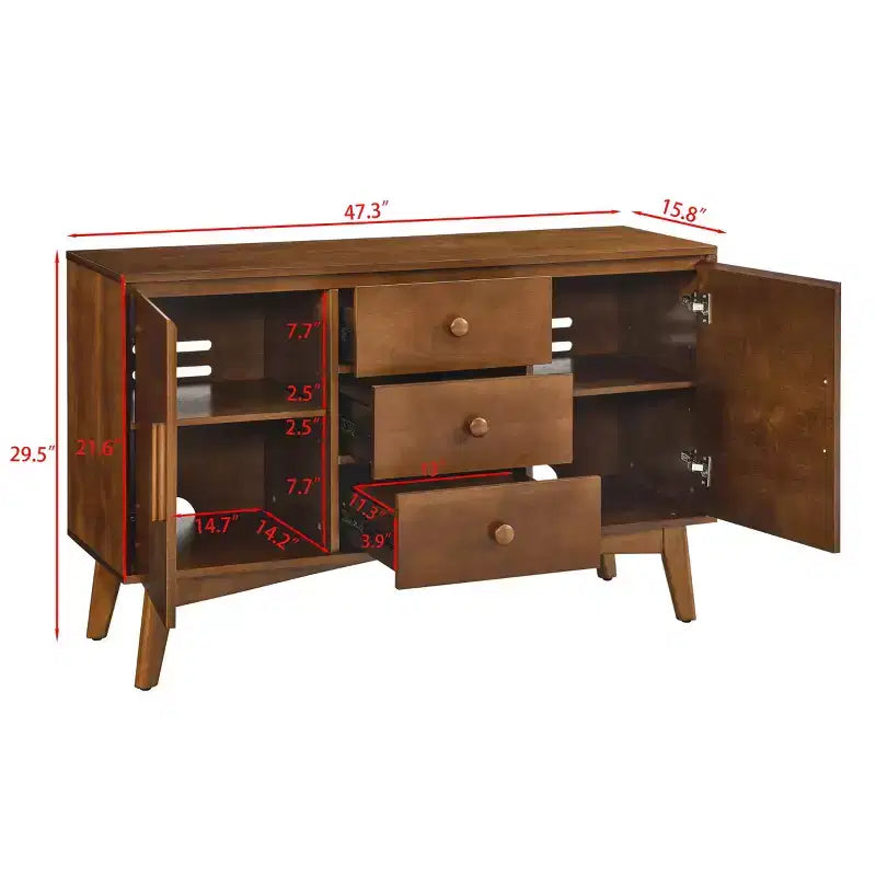 Buffet commode de 119 cm avec 2 portes et 3 tiroirs, meuble d'appoint, console, buffet de rangement pour cuisine, salle à manger, salon, noyer