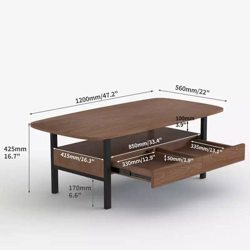 Table basse en bois de 47,2 pouces avec tiroirs de rangement