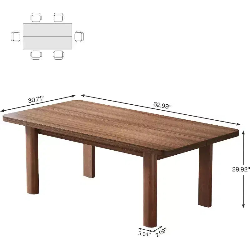 Table à manger en bois de ferme pour 4 à 6 personnes, grande table de cuisine rectangulaire, avec pieds en bois massif pour salle à manger, marron