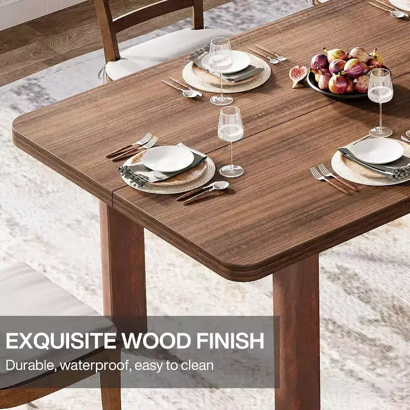 Farmhouse Wood Dining Table for 4-6 People, Large Rectangle Kitchen Table, with Solid Wood Legs for Dining Room, Brown