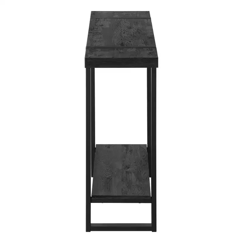 47 Black Wood and Metal Distressed Sled Console Table With Shelf