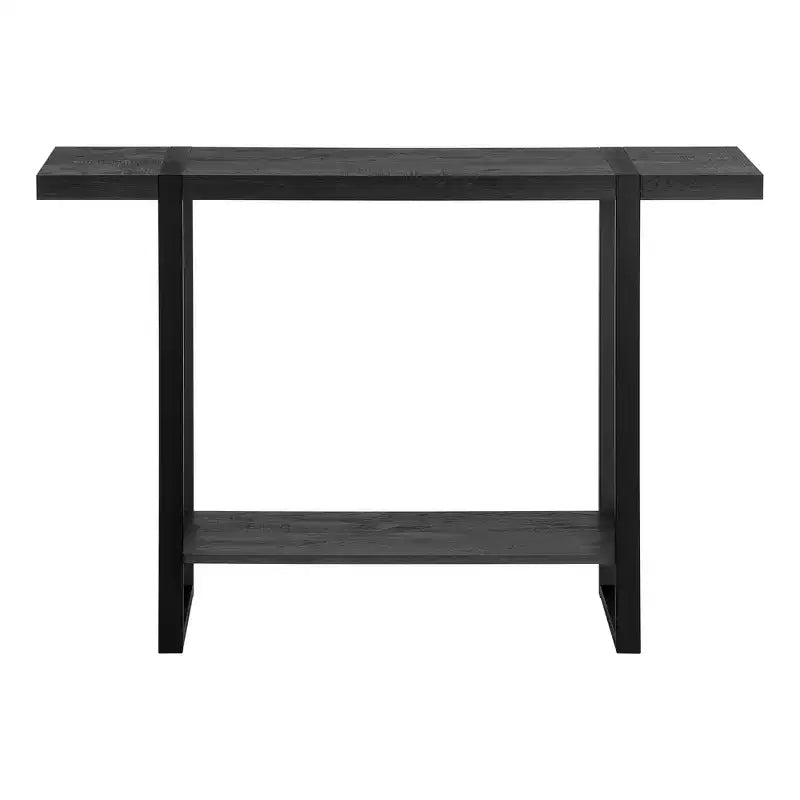 47 Black Wood and Metal Distressed Sled Console Table With Shelf