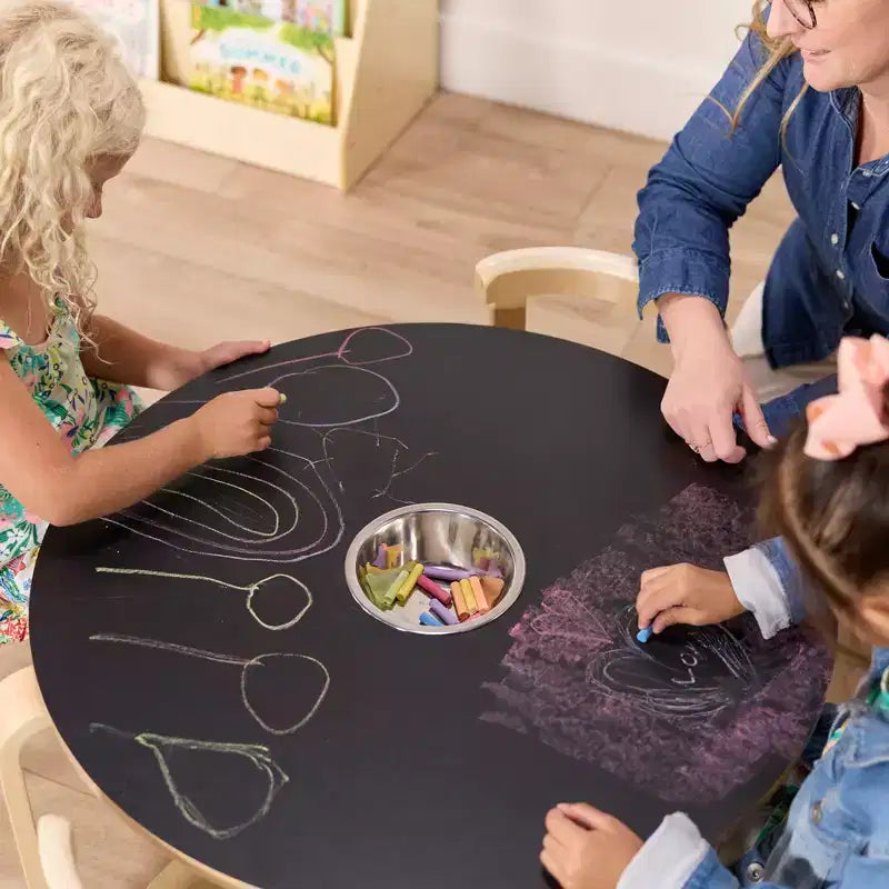 Round Bentwood Chalkboard Table and Curved Back Chair, Kids Furniture, Natural, 5-Piece