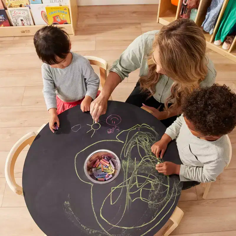 Table tableau noir et chaise à dossier incurvé en bois courbé, meubles pour enfants, naturel, 5 pièces