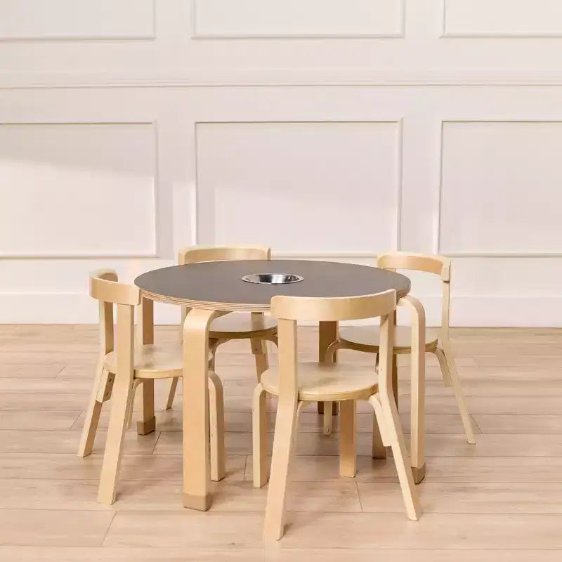 Table tableau noir et chaise à dossier incurvé en bois courbé, meubles pour enfants, naturel, 5 pièces