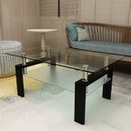 Table basse Henri rectangulaire en verre trempé et fer forgé avec étagère