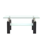 Table basse Henri rectangulaire en verre trempé et fer forgé avec étagère