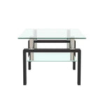 Table basse Henri rectangulaire en verre trempé et fer forgé avec étagère