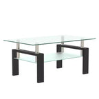 Table basse Henri rectangulaire en verre trempé et fer forgé avec étagère