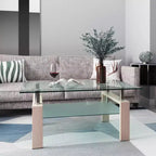 Table basse Henri rectangulaire en verre trempé et fer forgé avec étagère