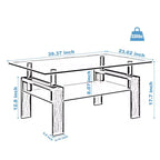 Table basse Henri rectangulaire en verre trempé et fer forgé avec étagère
