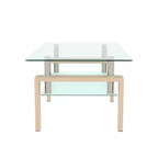 Table basse Henri rectangulaire en verre trempé et fer forgé avec étagère