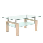 Table basse Henri rectangulaire en verre trempé et fer forgé avec étagère