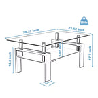 Table basse Henri rectangulaire en verre trempé et fer forgé avec étagère