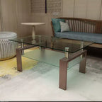 Table basse Henri rectangulaire en verre trempé et fer forgé avec étagère
