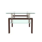 Table basse Henri rectangulaire en verre trempé et fer forgé avec étagère