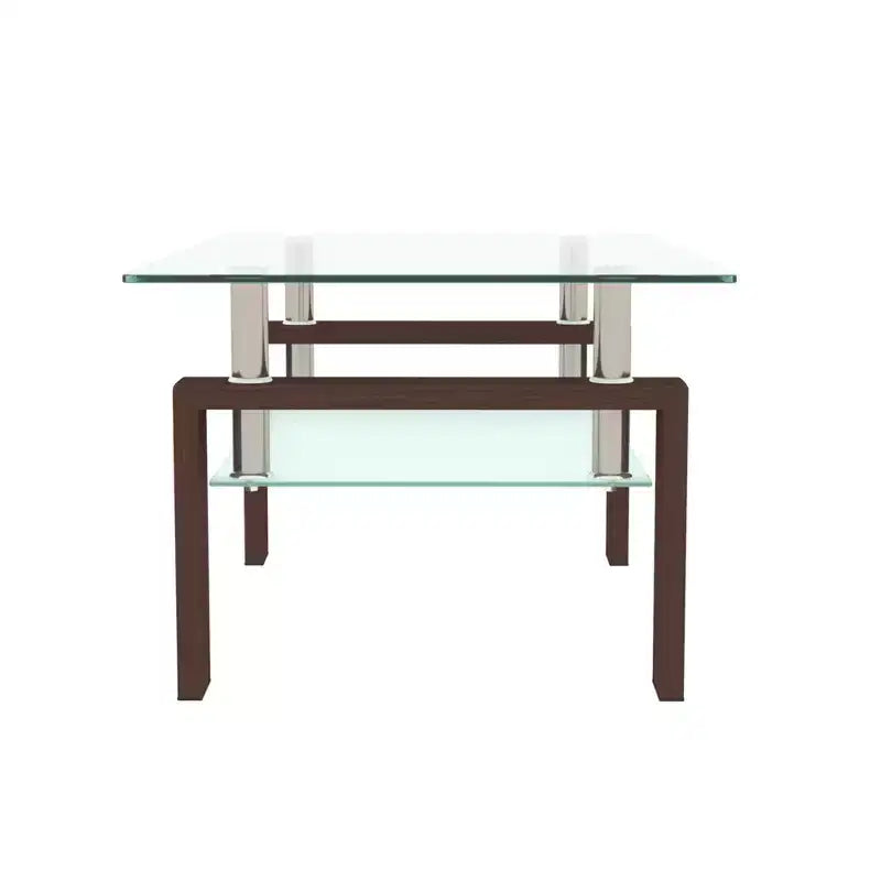 Table basse Henri rectangulaire en verre trempé et fer forgé avec étagère