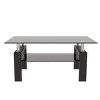Table basse Henri rectangulaire en verre trempé et fer forgé avec étagère