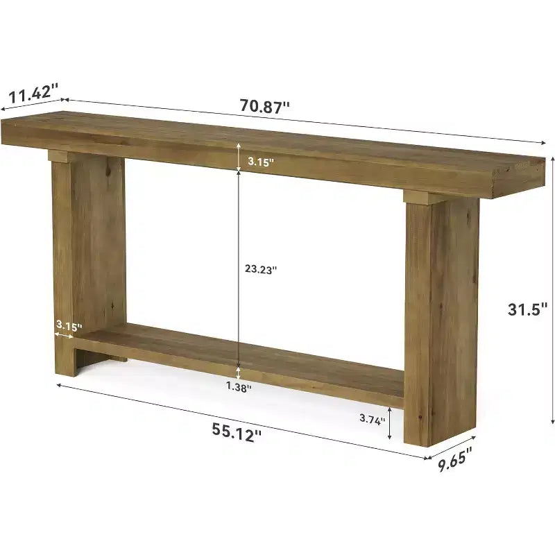Console en bois massif 70,9 po, table d'appoint de style rustique pour salon, entrée, couloir, hall, brun foncé