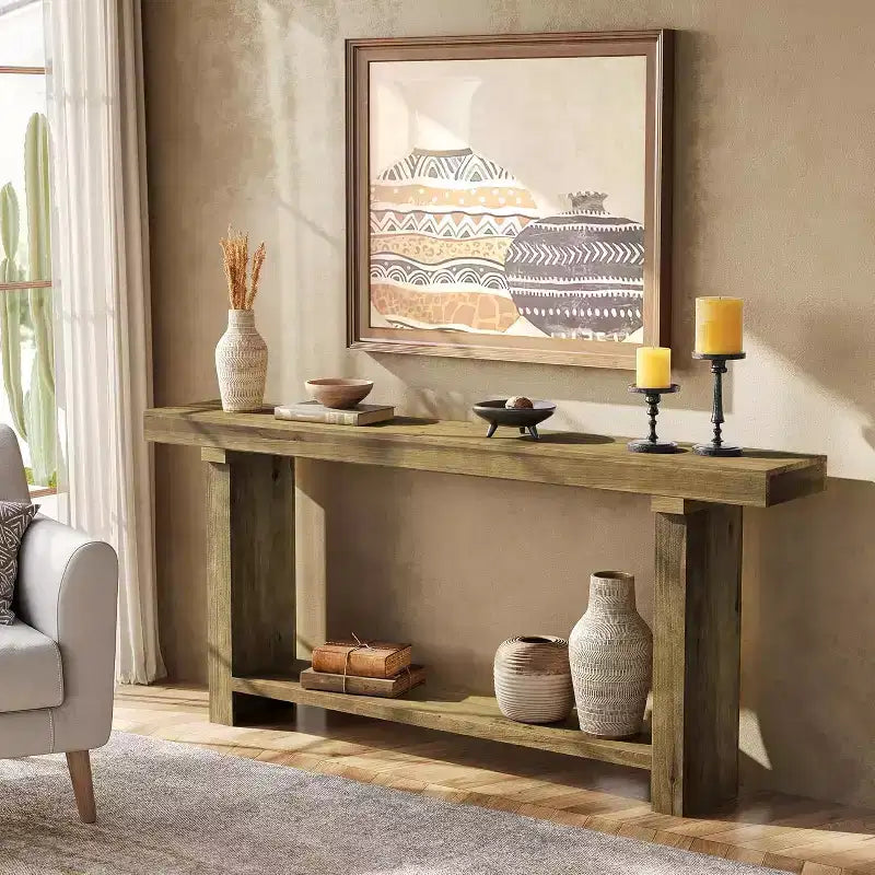 70.9 Solid Wood Console Table, Farmhouse Entryway Accent Table for Living Room, Entrance, Hallway, Foyer, Dark Brown