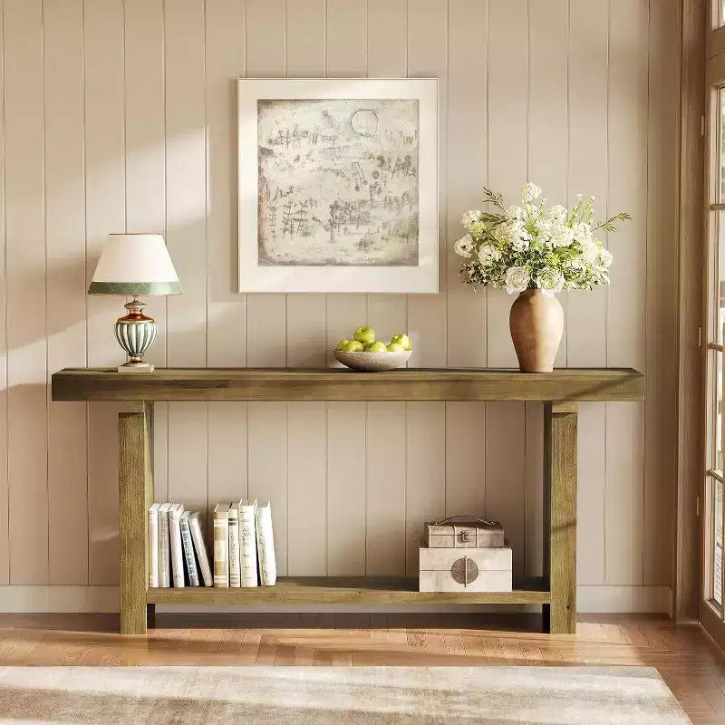 70.9 Solid Wood Console Table, Farmhouse Entryway Accent Table for Living Room, Entrance, Hallway, Foyer, Dark Brown