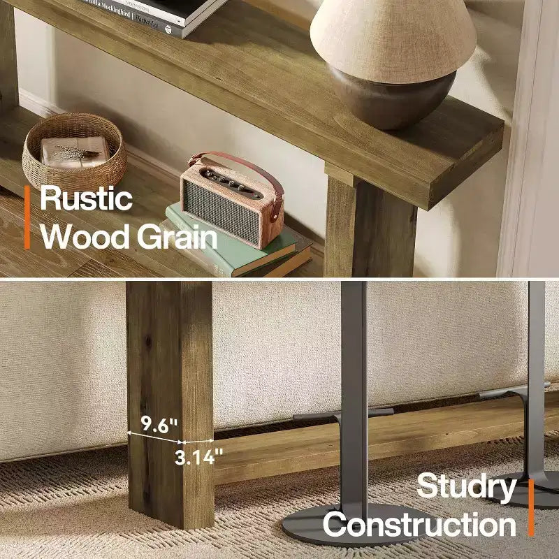 Console en bois massif 70,9 po, table d'appoint de style rustique pour salon, entrée, couloir, hall, brun foncé