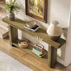 Console en bois massif 70,9 po, table d'appoint de style rustique pour salon, entrée, couloir, hall, brun foncé