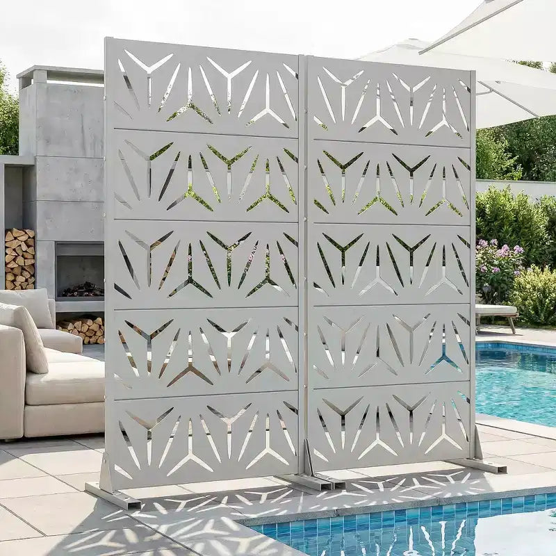Paravent décoratif double face en acier galvanisé Star 01 gris, 59x30x16, 5 pièces