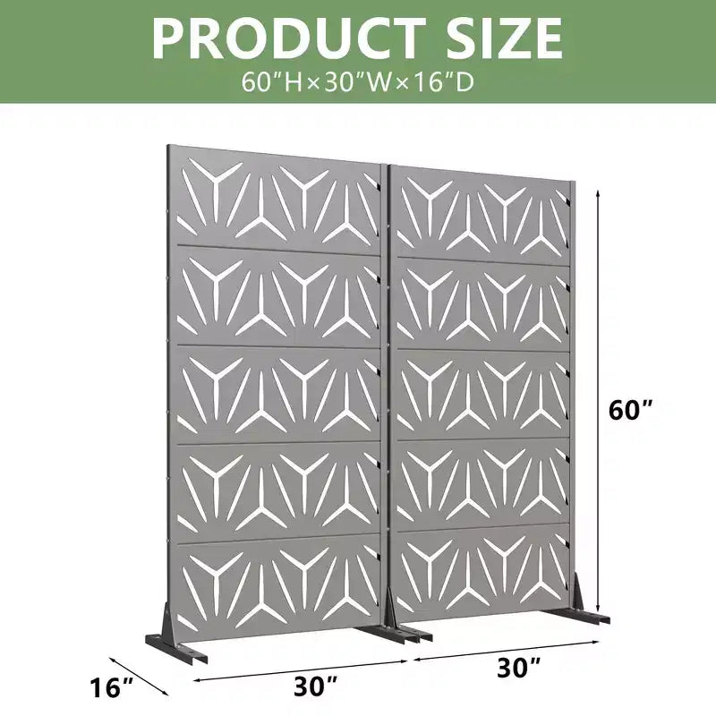 Paravent décoratif double face en acier galvanisé Star 01 gris, 59x30x16, 5 pièces