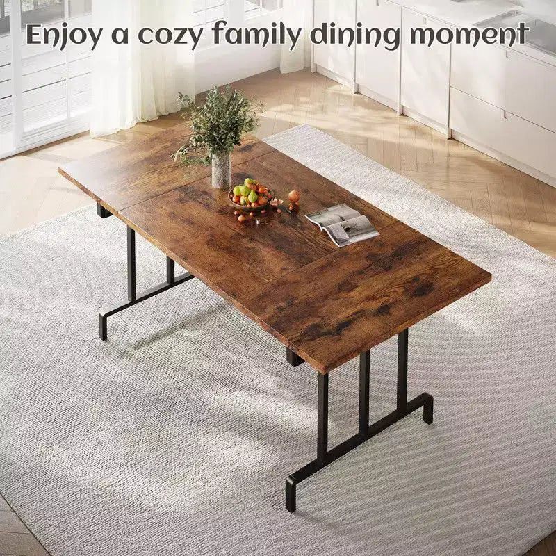 Table de salle à manger, table de cuisine rectangulaire en bois pour 6, 180 cm, cuisine industrielle style ferme pour salle à manger