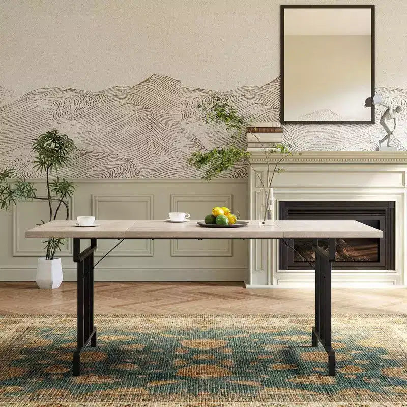 Dining Table, Rectangular Wooden Kitchen Table for 6 70.87, Industrial Farmhouse Kitchen for Dining Room