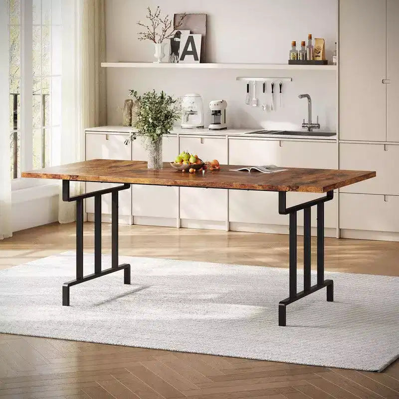 Dining Table, Rectangular Wooden Kitchen Table for 6 70.87, Industrial Farmhouse Kitchen for Dining Room