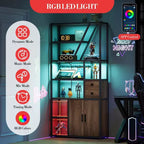 Armoire de bar haute de 71,2 po avec lumières DEL, prises de courant et porte-verres pour salon
