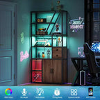 Armoire de bar haute de 71,2 po avec lumières DEL, prises de courant et porte-verres pour salon