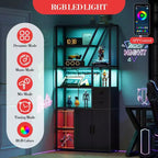 Armoire de bar haute de 71,2 po avec lumières DEL, prises de courant et porte-verres pour salon