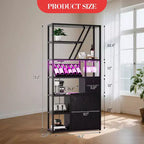 Armoire de bar haute de 71,2 po avec lumières DEL, prises de courant et porte-verres pour salon