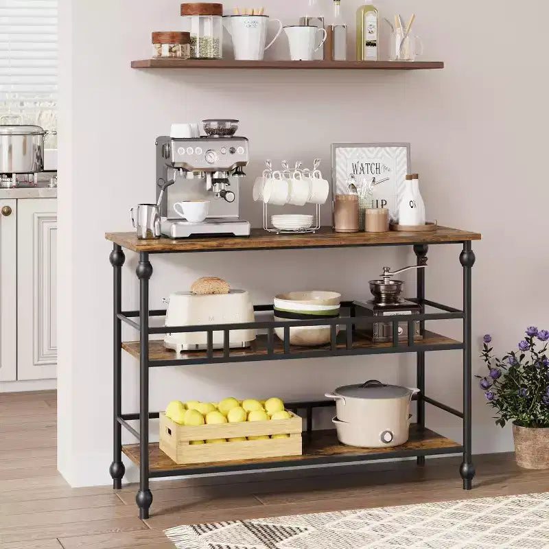 Table console d'entrée de ferme de 43 pouces avec 3 niveaux de rangement ouverts, table de canapé étroite pour couloir ou salon