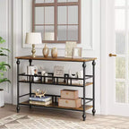 Table console d'entrée de ferme de 43 pouces avec 3 niveaux de rangement ouverts, table de canapé étroite pour couloir ou salon