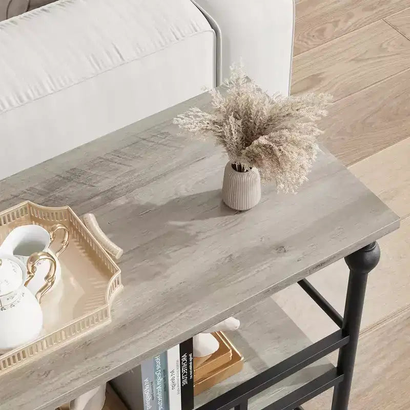 Table console d'entrée de ferme de 43 pouces avec 3 niveaux de rangement ouverts, table de canapé étroite pour couloir ou salon
