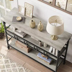 Table console d'entrée de ferme de 43 pouces avec 3 niveaux de rangement ouverts, table de canapé étroite pour couloir ou salon